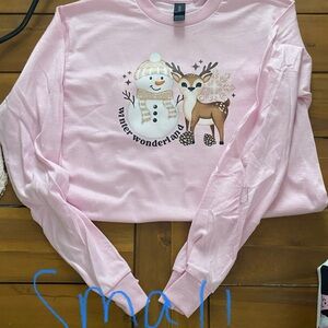 Pink Winter Wonderland Snowman and Deer Sweatshirt
